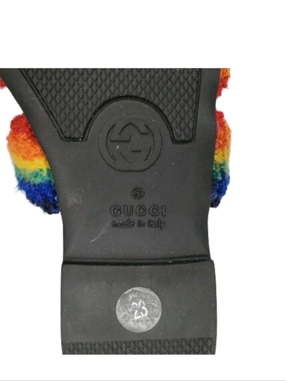Gucci Kids Rainbow Terrycloth & Metallic Silver Leather Sandals